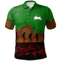 south-sydney-rabbitohs-polo-shirt-personalized-aboriginal-rugby-anzac-day-poppy-with-soldiers-nrl