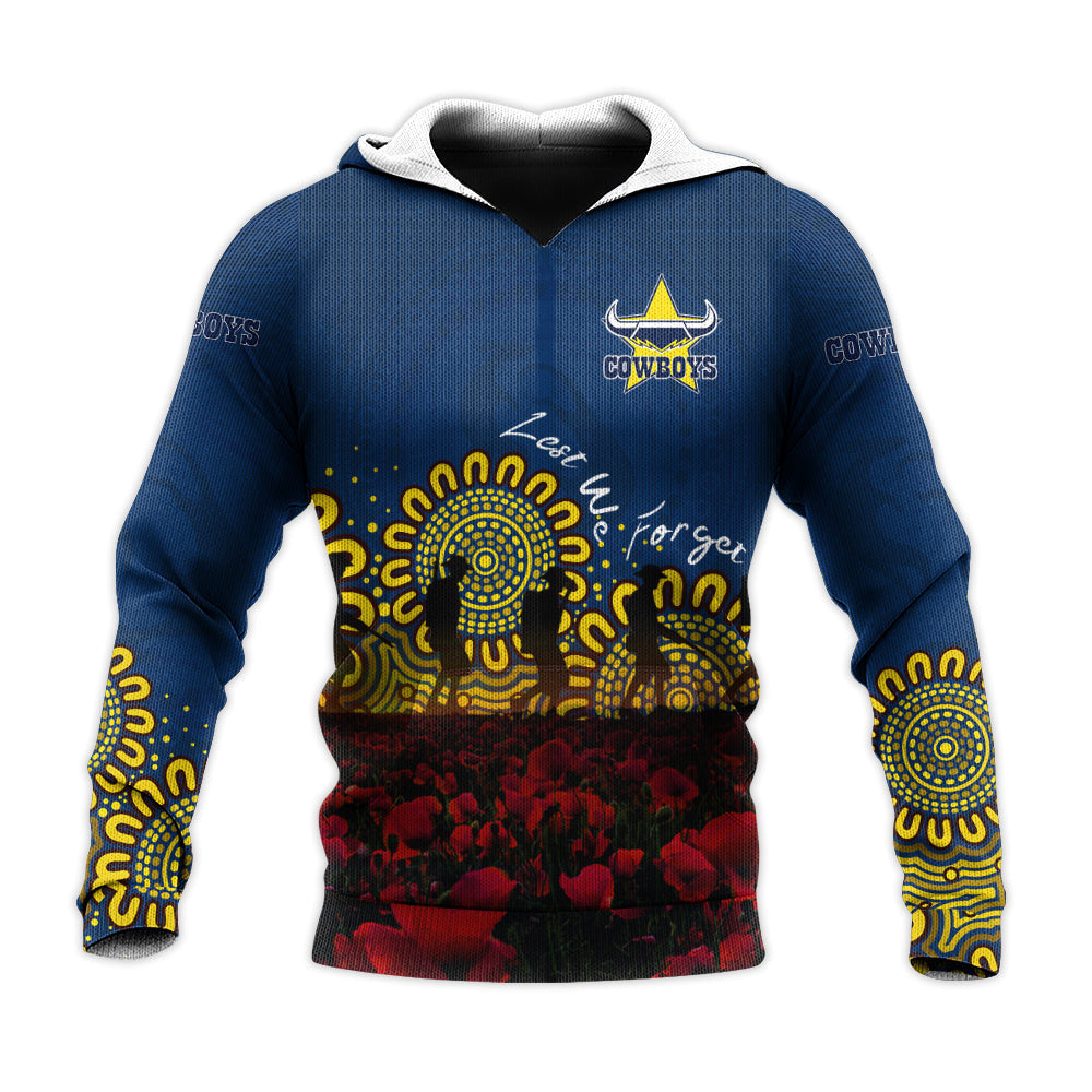 north-queensland-cowboys-hoodie-personalized-aboriginal-rugby-anzac-day-poppy-with-soldiers-nrl
