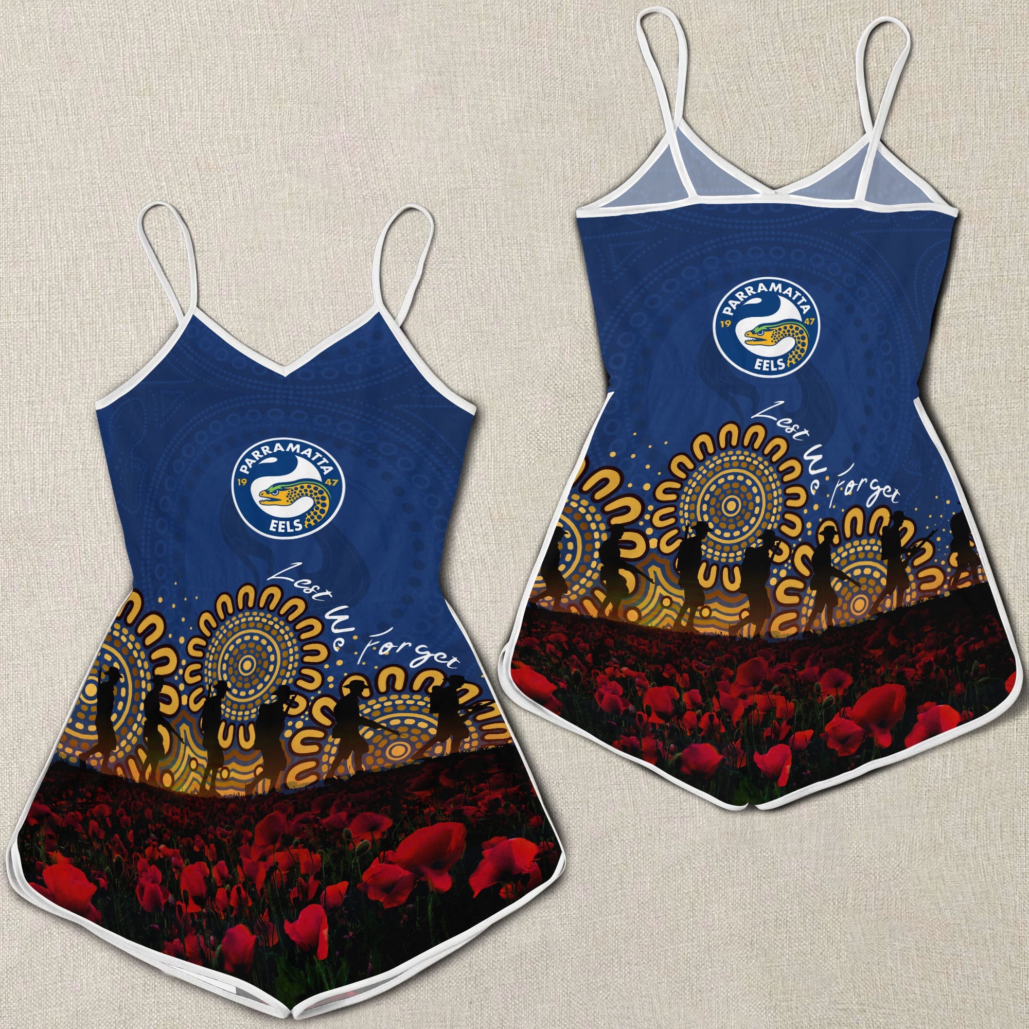 parramatta-eels-women-rompers-personalized-aboriginal-rugby-anzac-day-poppy-with-soldiers-nrl
