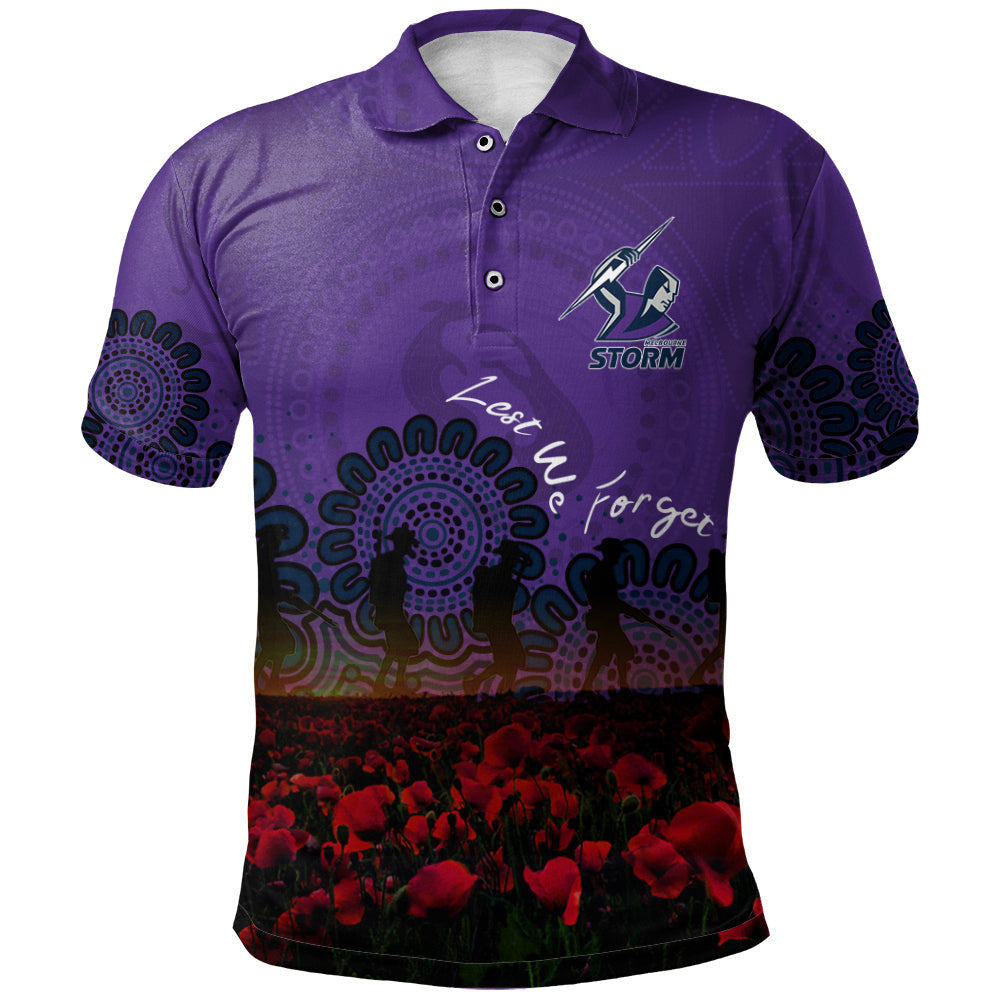 melbourne-storm-polo-shirt-personalized-aboriginal-rugby-anzac-day-poppy-with-soldiers-nrl