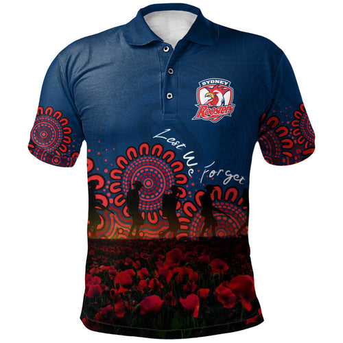 sydney-roosters-polo-shirt-personalized-aboriginal-rugby-anzac-day-poppy-with-soldiers-nrl