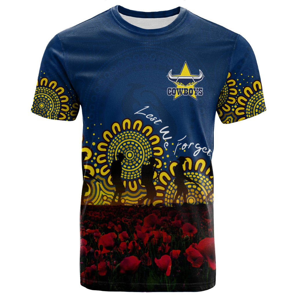 north-queensland-cowboys-t-shirt-personalized-aboriginal-rugby-anzac-day-poppy-with-soldiers-nrl
