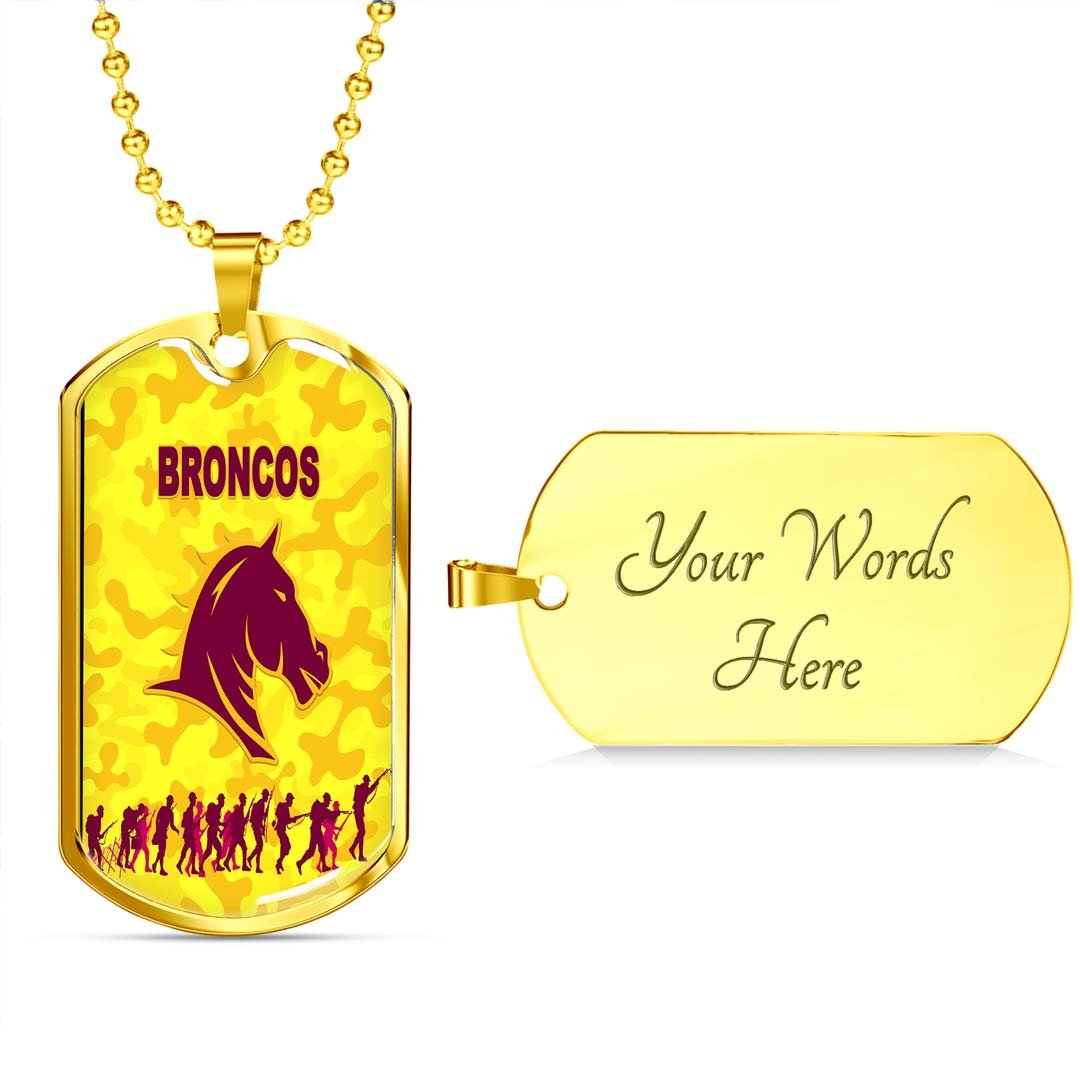 Vibe Hoodie Dog Tag - Brisbane Broncos Anzac Day Gold Style - Rugby Team Dog Tag