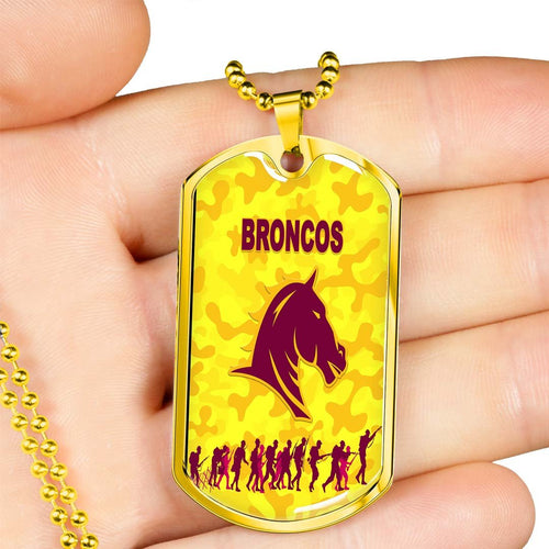 Vibe Hoodie Dog Tag - Brisbane Broncos Anzac Day Gold Style - Rugby Team Dog Tag