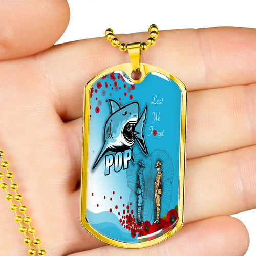 Vibe Hoodie Dog Tag - Cronulla-Sutherland Sharks Anzac Day - Lest We Forget - Rugby Team Dog Tag
