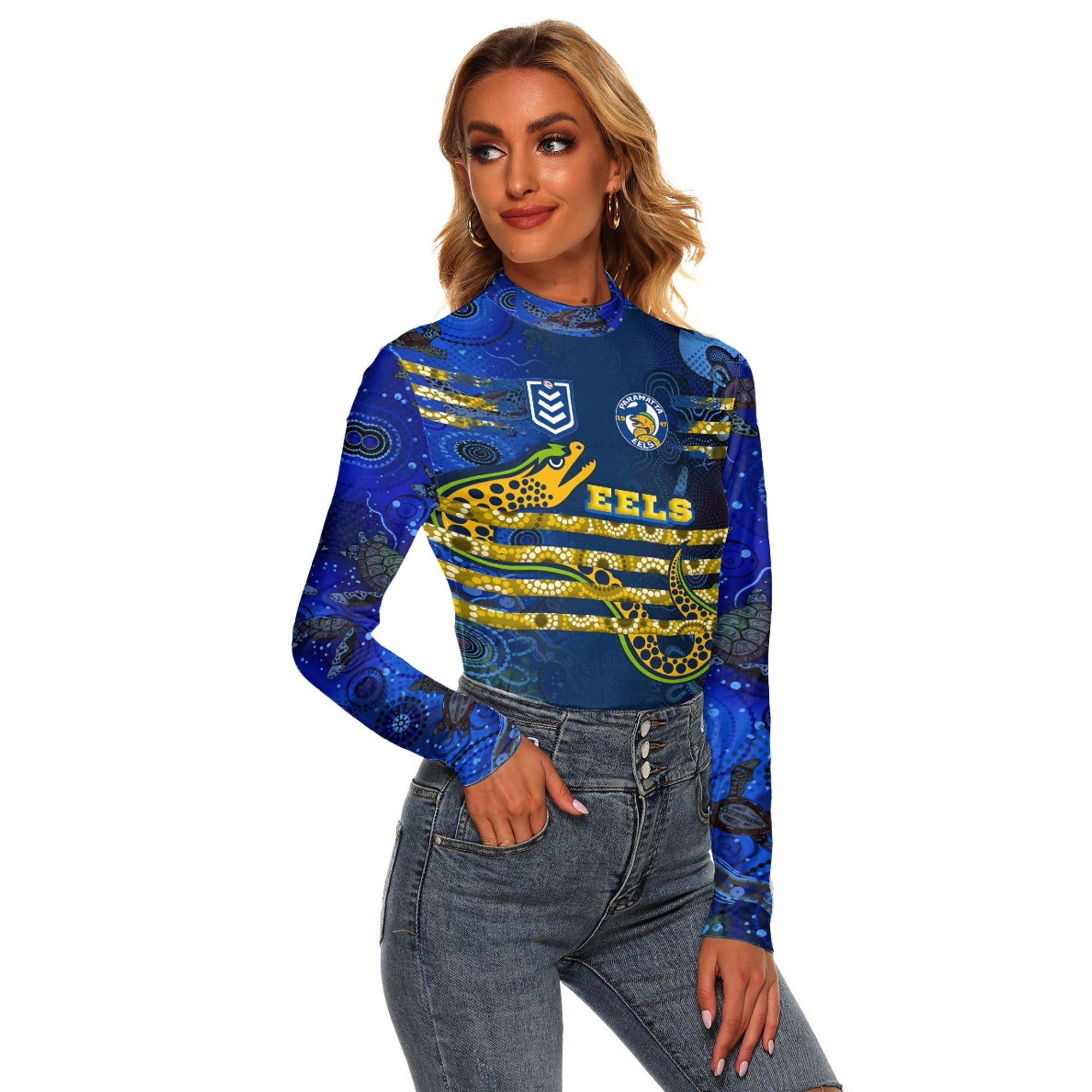 vibe-hoodie-clothing-custom-parramatta-eels-style-womens-stretchable-turtleneck-top
