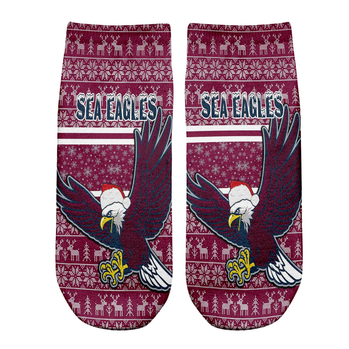 vibe-hoodie-socks-custom-manly-warringah-sea-eagles-christmas-ankle-socks