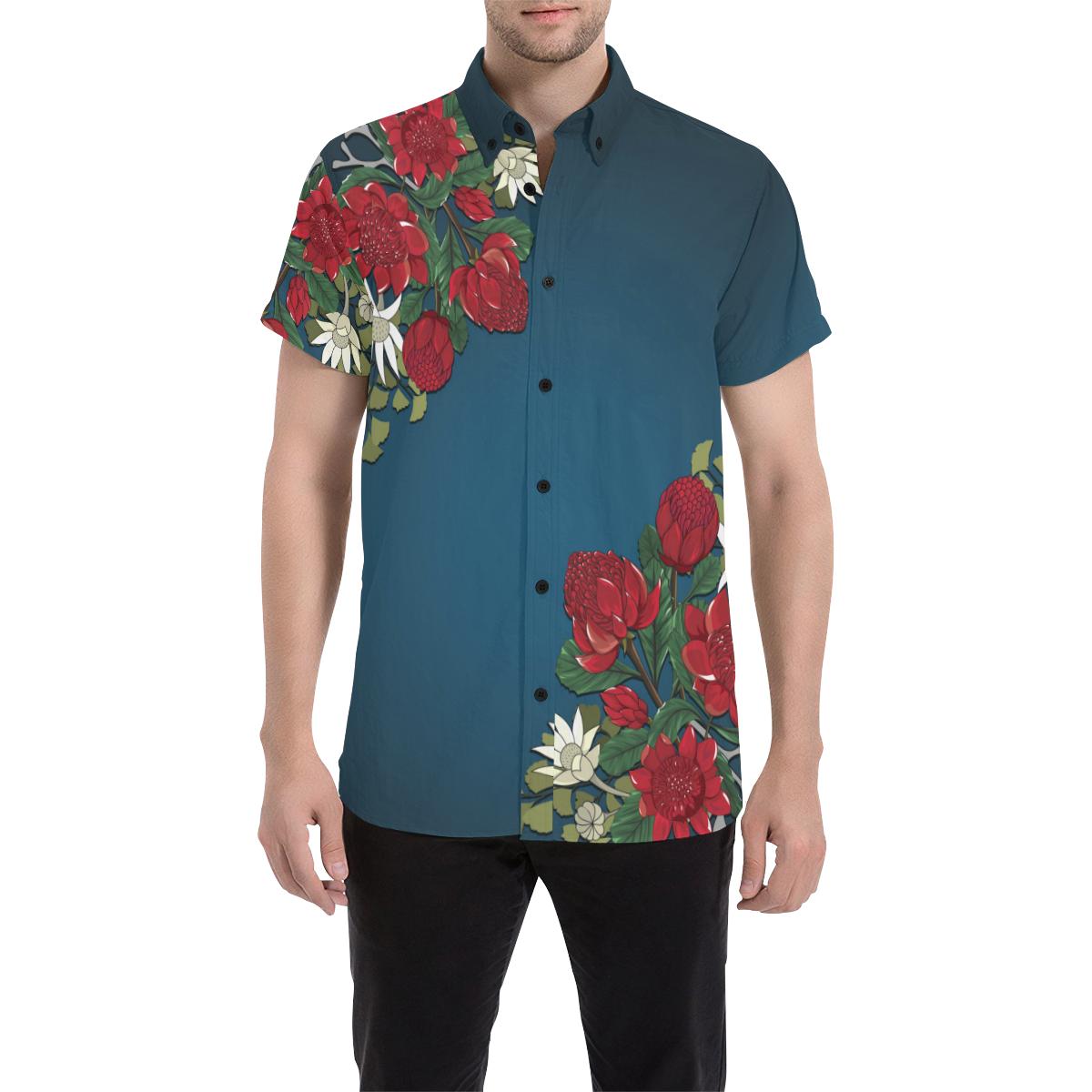 short-sleeve-shirt-waratah-flowers