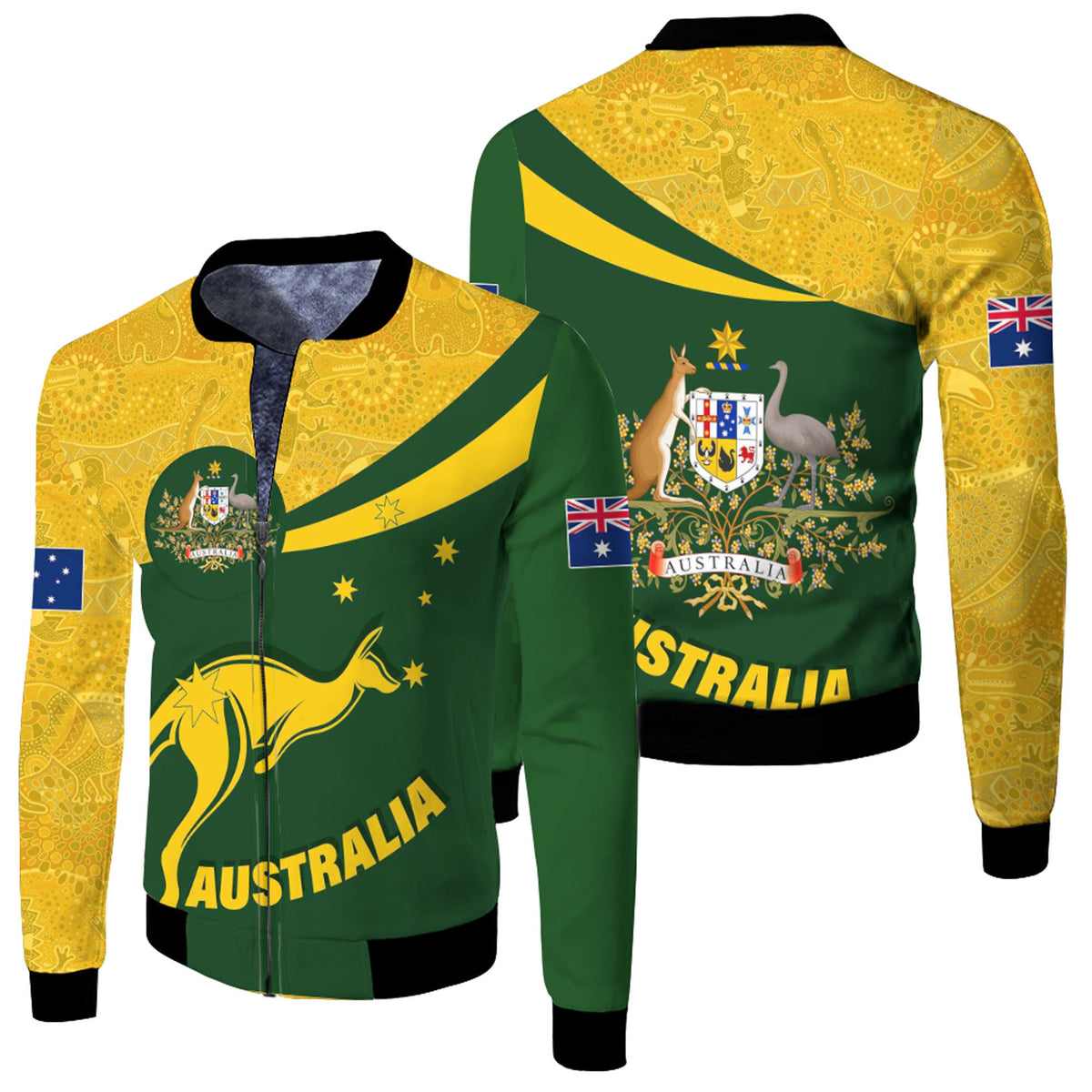 vibe-hoodie-clothing-australia-coat-of-arms-active-sport-pattern-gold-fleece-winter-jacket