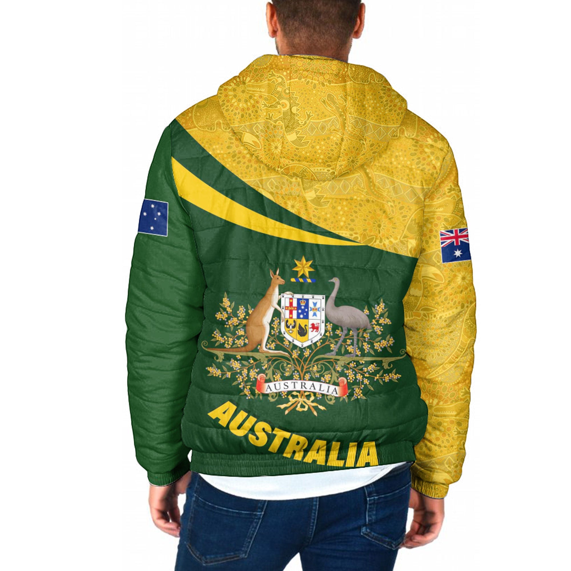 vibe-hoodie-clothing-australia-coat-of-arms-active-sport-pattern-gold-hooded-padded-jacket