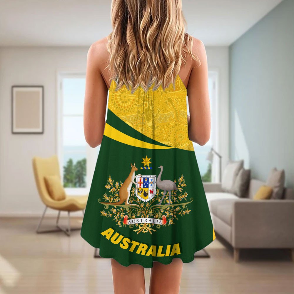 vibe-hoodie-clothing-australia-coat-of-arms-active-sport-pattern-gold-strap-summer-dress