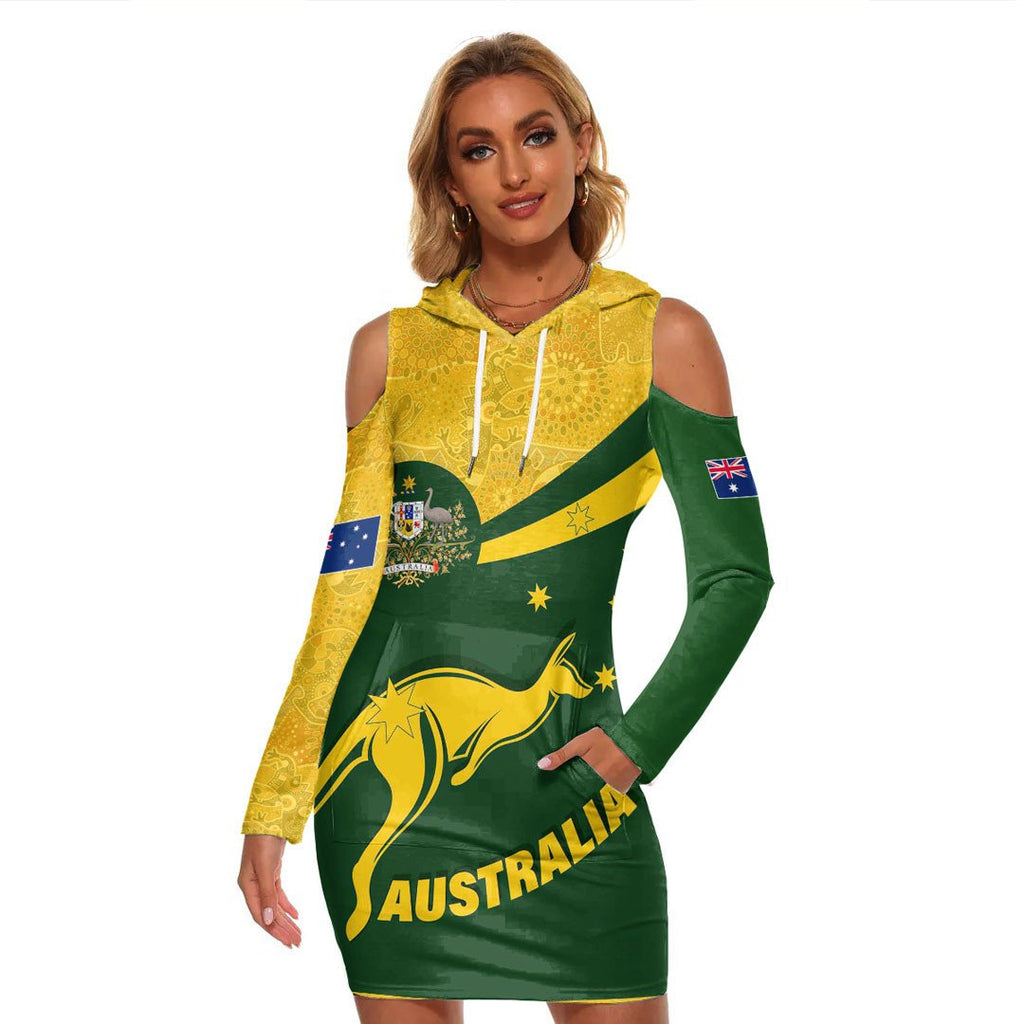 vibe-hoodie-clothing-australia-coat-of-arms-active-sport-pattern-gold-womens-tight-dress