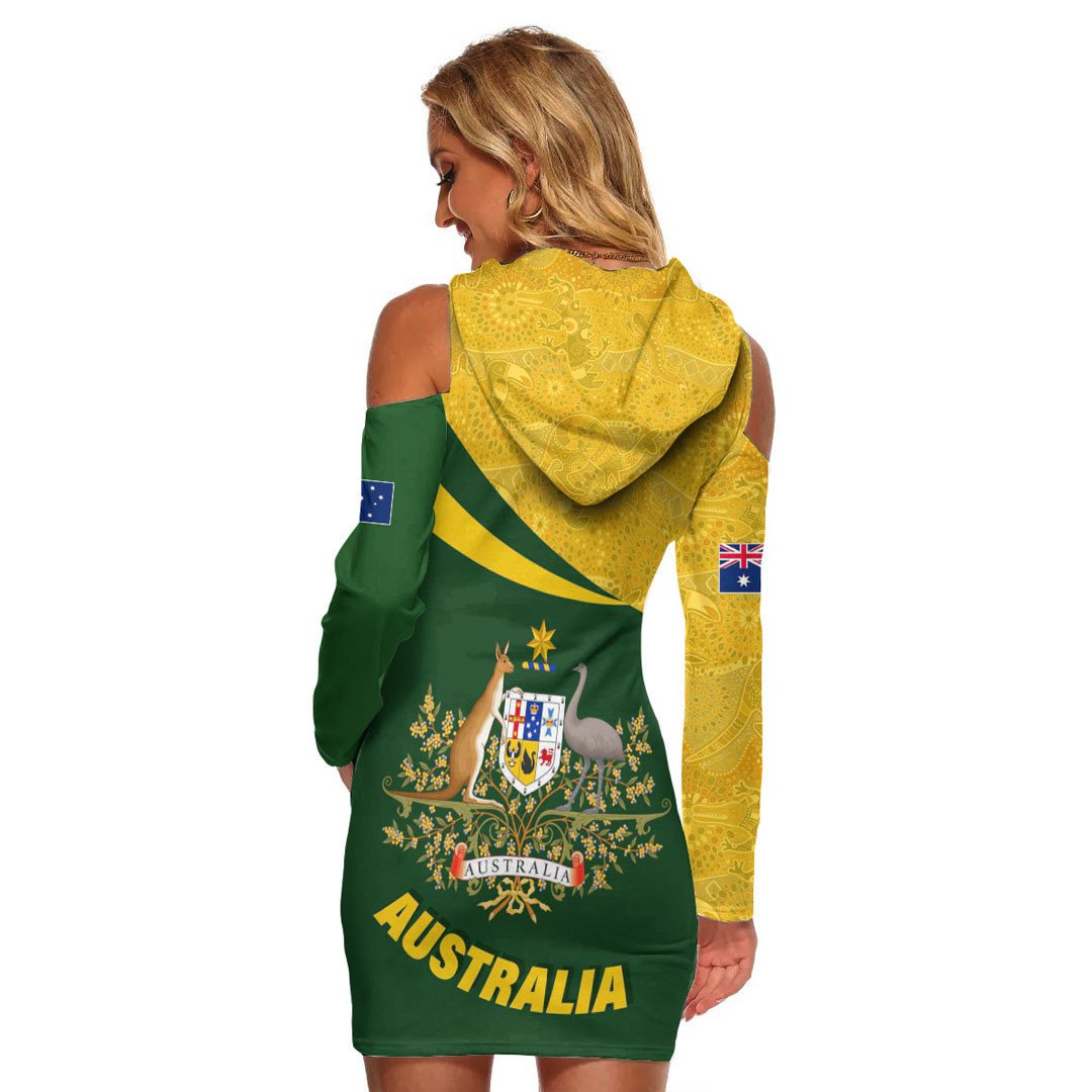 vibe-hoodie-clothing-australia-coat-of-arms-active-sport-pattern-gold-womens-tight-dress
