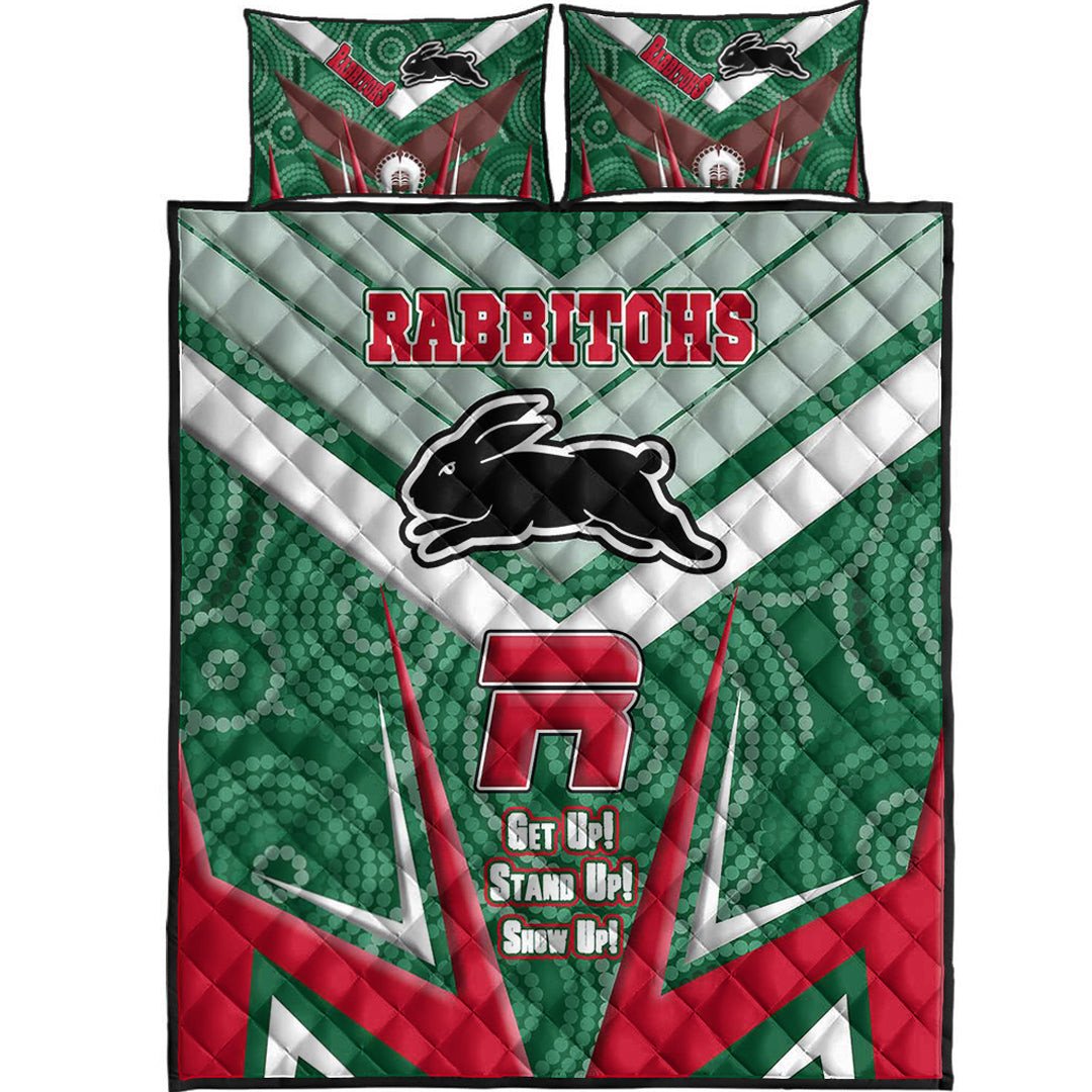 vibe-hoodie-quilt-bed-set-south-sydney-rabbitohs-naidoc-2022-sporty-style-quilt-bed-set