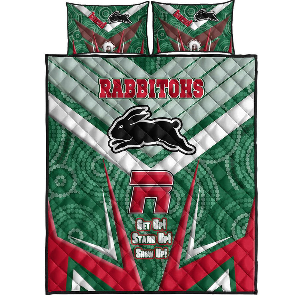 vibe-hoodie-quilt-bed-set-south-sydney-rabbitohs-naidoc-2022-sporty-style-quilt-bed-set