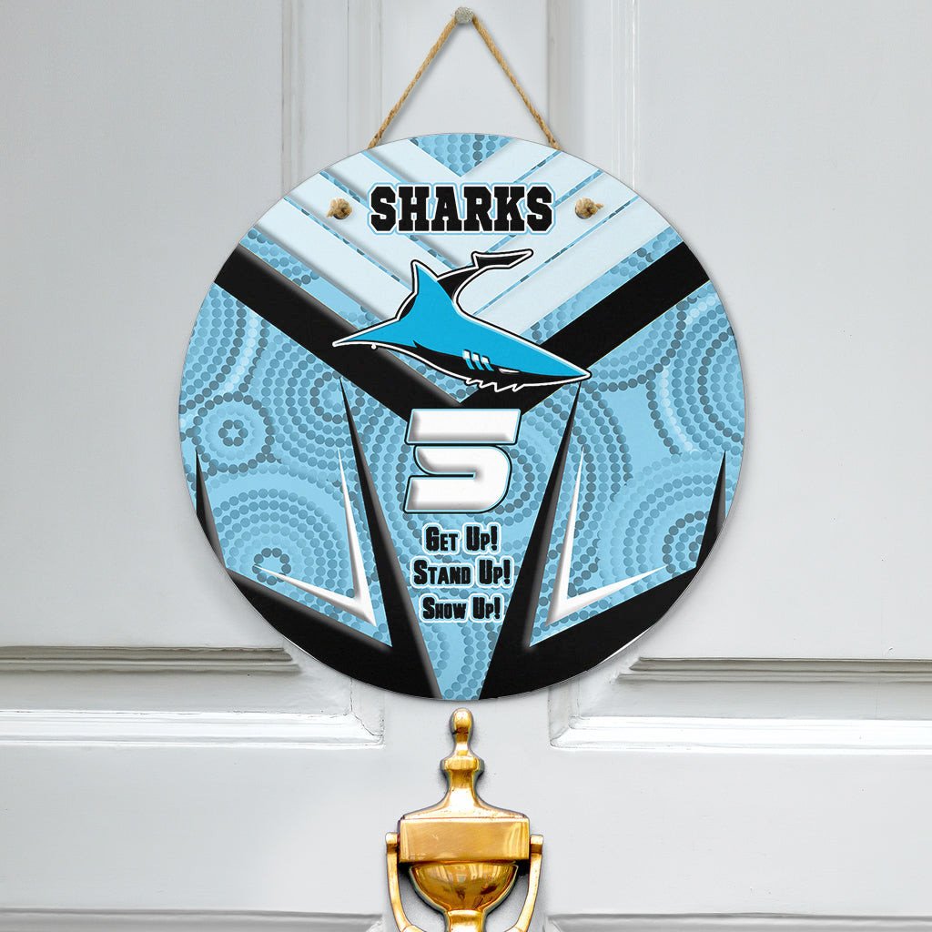 vibe-hoodie-hanging-door-sign-cronulla-sutherland-sharks-naidoc-2022-sporty-style-hanging-door-sign