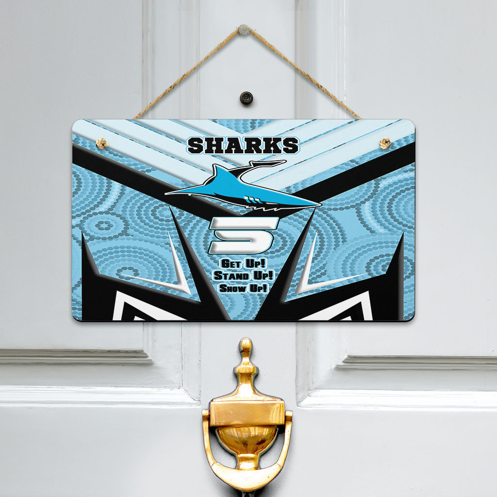 vibe-hoodie-hanging-door-sign-cronulla-sutherland-sharks-naidoc-2022-sporty-style-hanging-door-sign