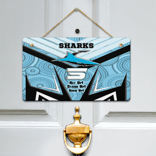 vibe-hoodie-hanging-door-sign-cronulla-sutherland-sharks-naidoc-2022-sporty-style-hanging-door-sign