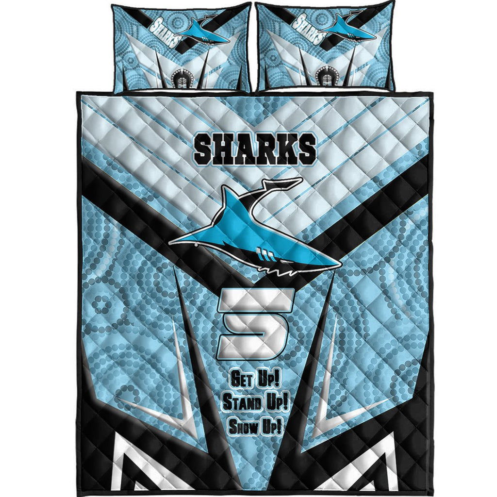 vibe-hoodie-quilt-bed-set-cronulla-sutherland-sharks-naidoc-2022-sporty-style-quilt-bed-set