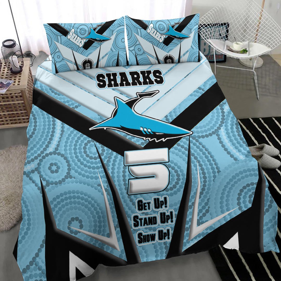 vibe-hoodie-bedding-set-cronulla-sutherland-sharks-naidoc-2022-sporty-style-bedding-set