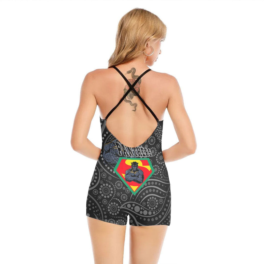 vibe-hoodie-clothing-penrith-panthers-superman-womens-backless-romper-with-black-straps
