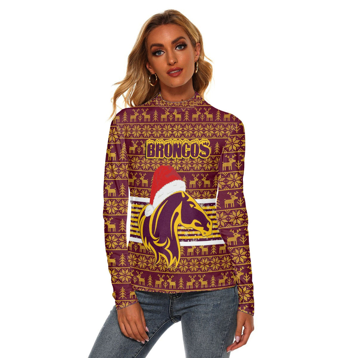 vibe-hoodie-clothing-brisbane-broncos-christmas-womens-stretchable-turtleneck-top