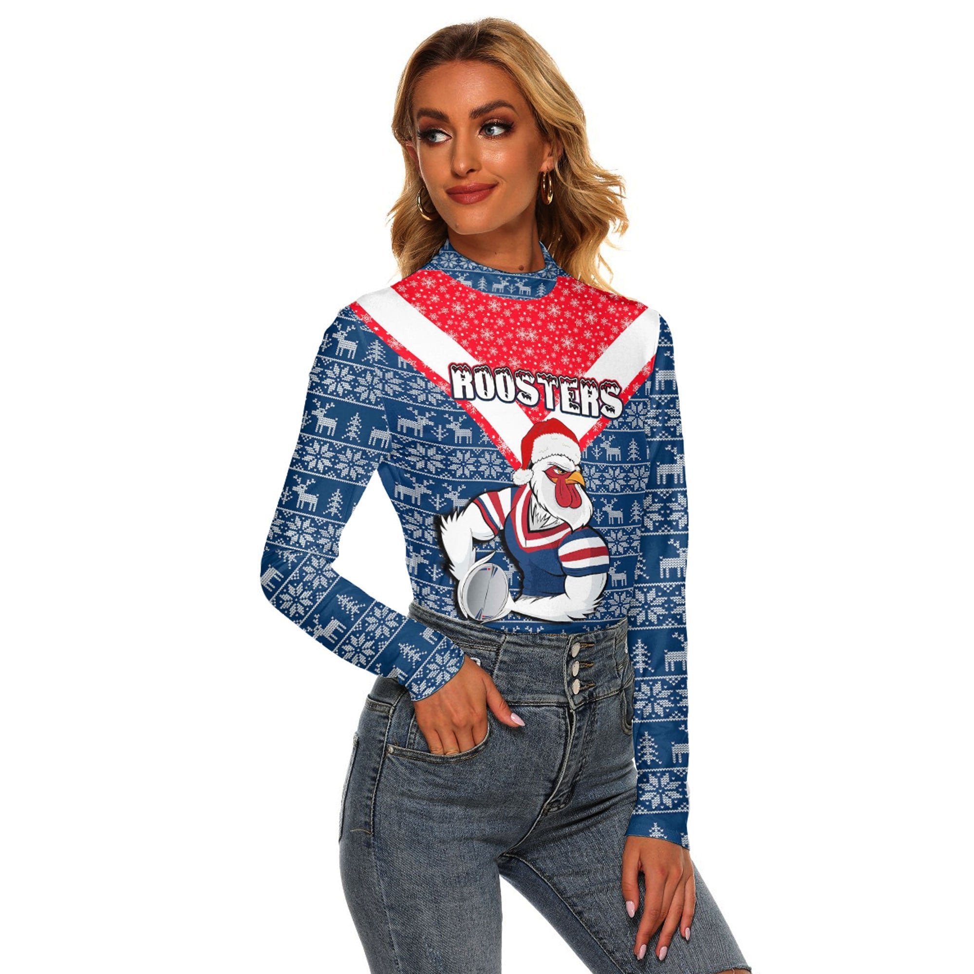 vibe-hoodie-clothing-sydney-roosters-christmas-womens-stretchable-turtleneck-top