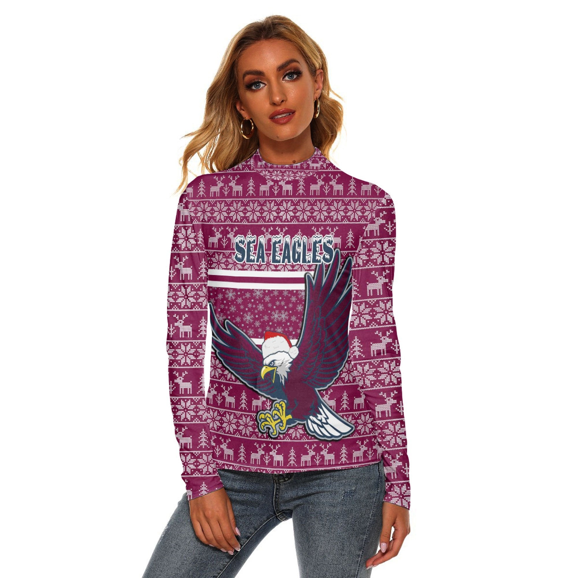 vibe-hoodie-clothing-manly-warringah-sea-eagles-christmas-womens-stretchable-turtleneck-top