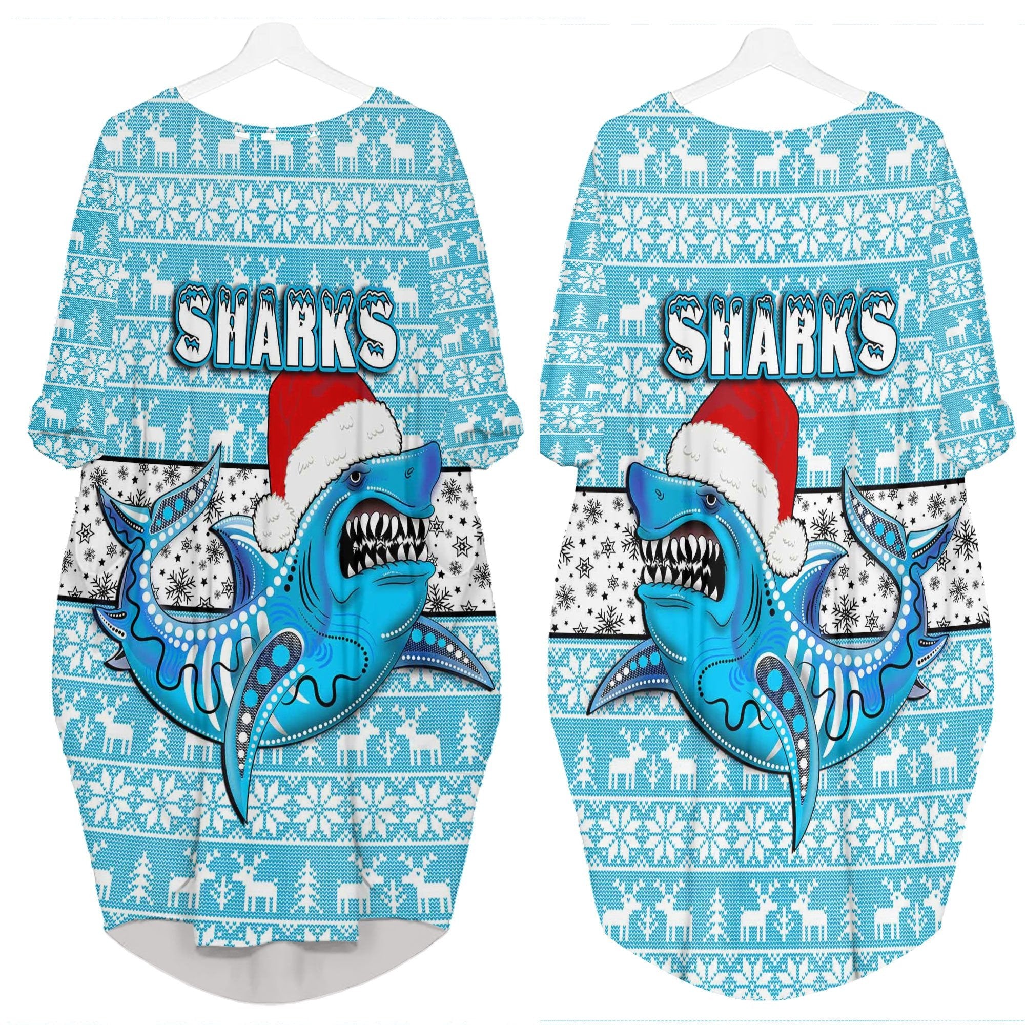 vibe-hoodie-clothing-cronulla-sutherland-sharks-christmas-batwing-pocket-dress