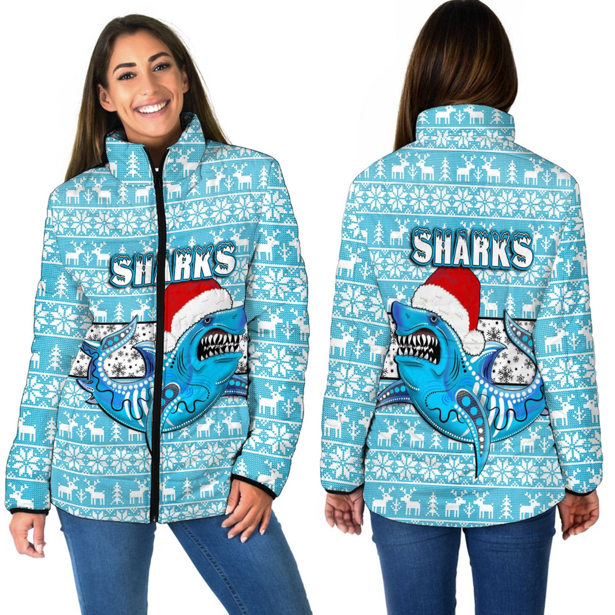 vibe-hoodie-clothing-cronulla-sutherland-sharks-christmas-women-padded-jacket