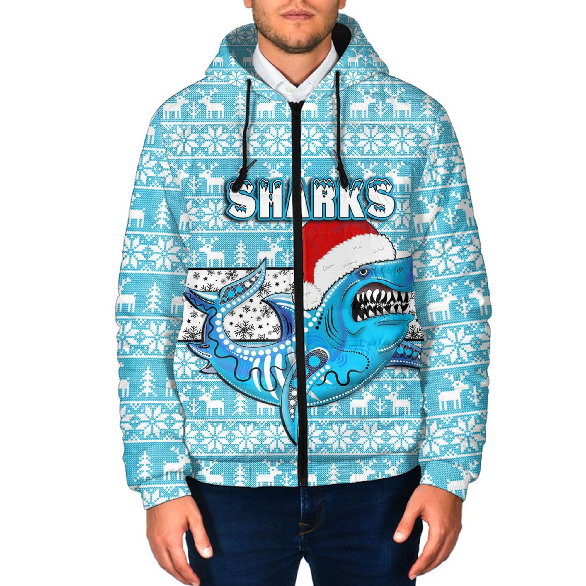 vibe-hoodie-clothing-cronulla-sutherland-sharks-christmas-hooded-padded-jacket