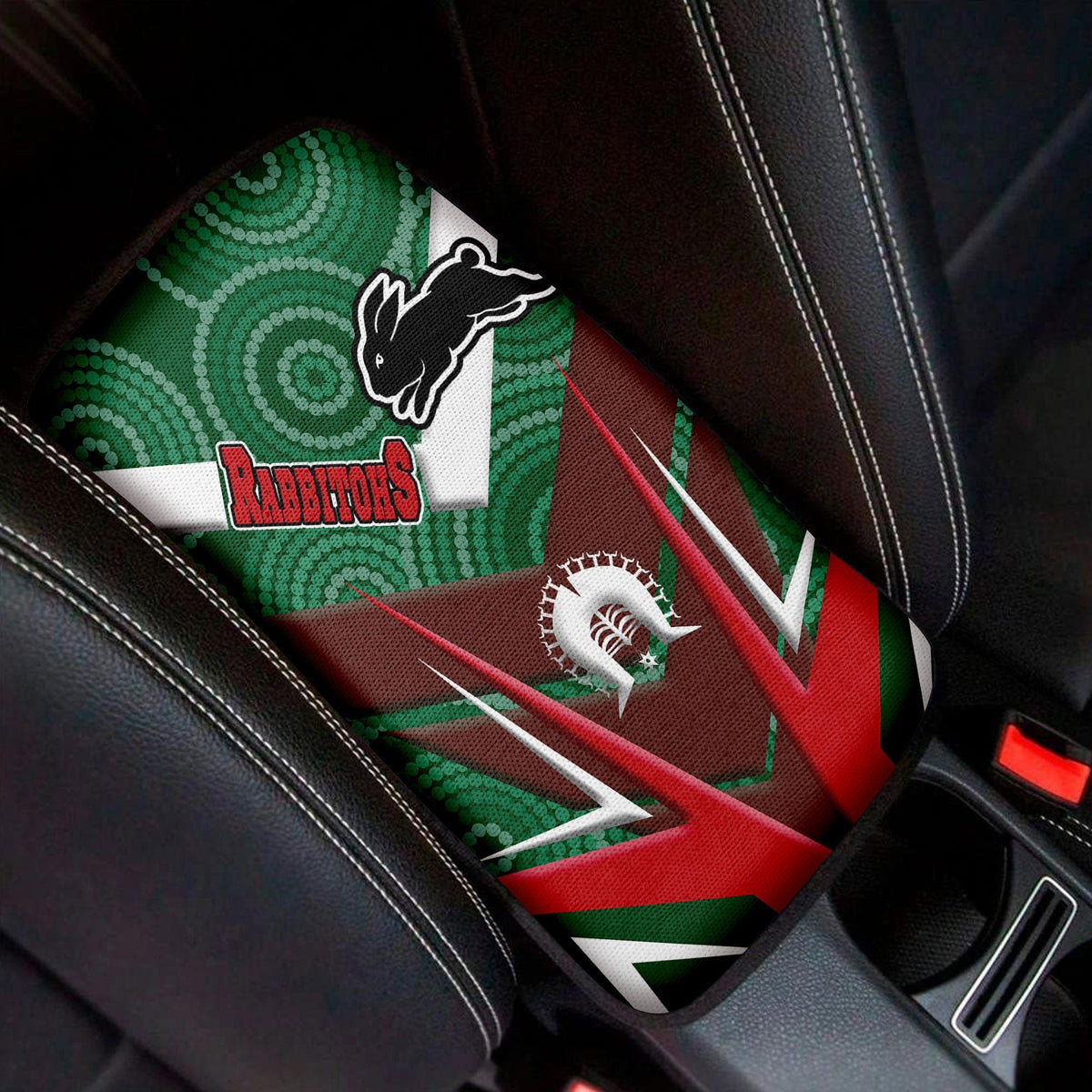 vibe-hoodie-car-center-south-sydney-rabbitohs-naidoc-2022-sporty-style-car-center-console-cover