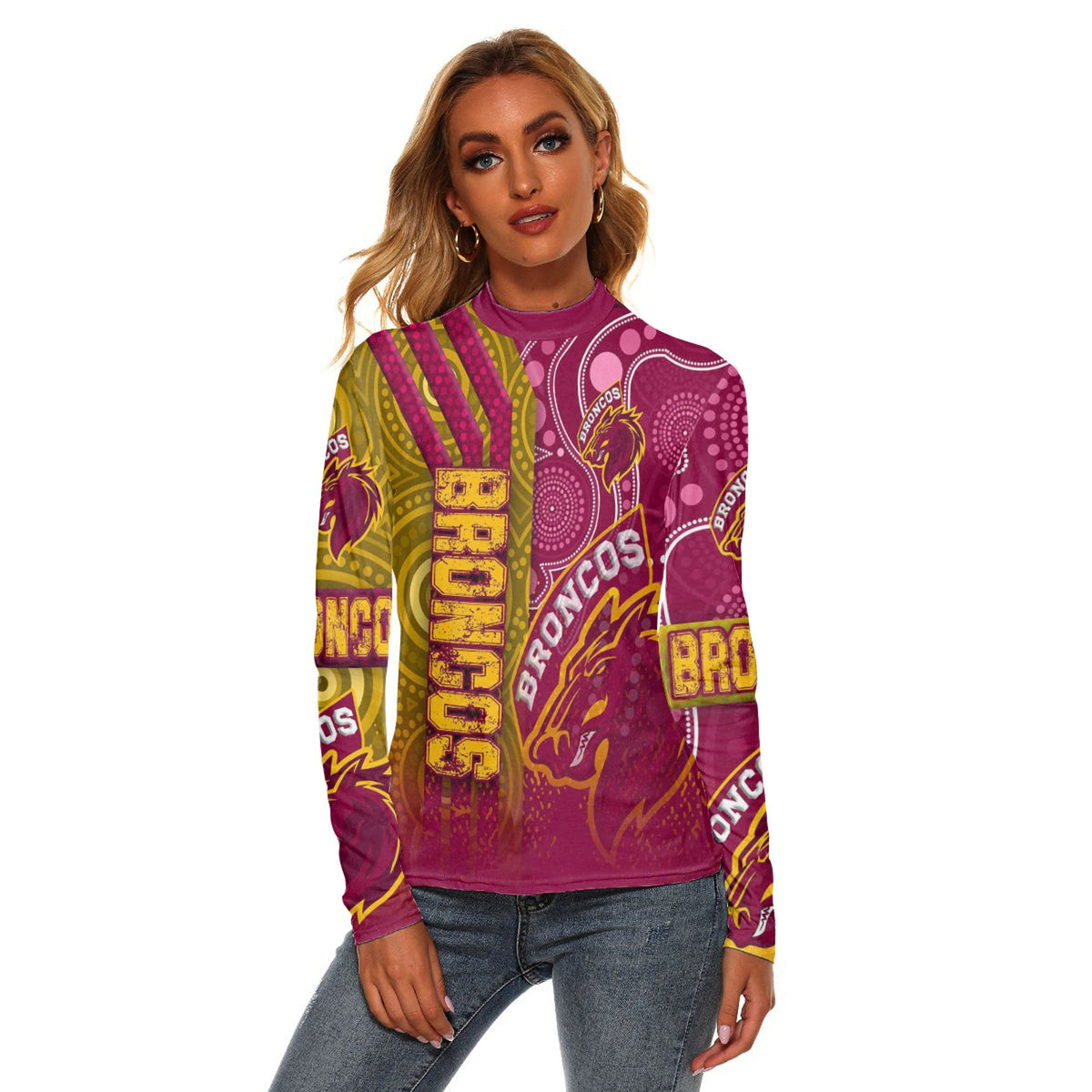 vibe-hoodie-clothing-brisbane-broncos-sporty-style-womens-stretchable-turtleneck-top