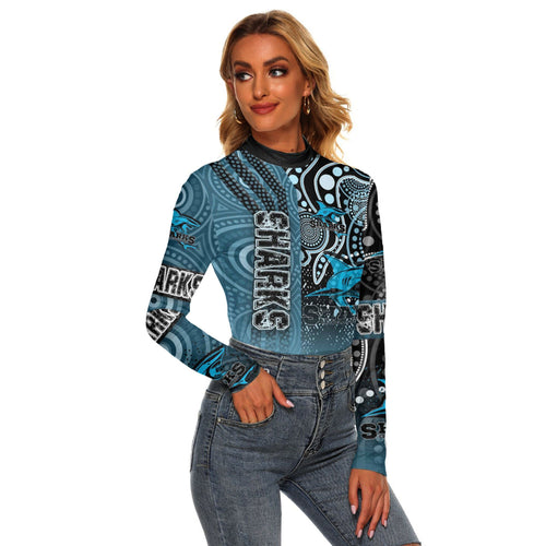 vibe-hoodie-clothing-cronulla-sutherland-sharks-sporty-style-womens-stretchable-turtleneck-top