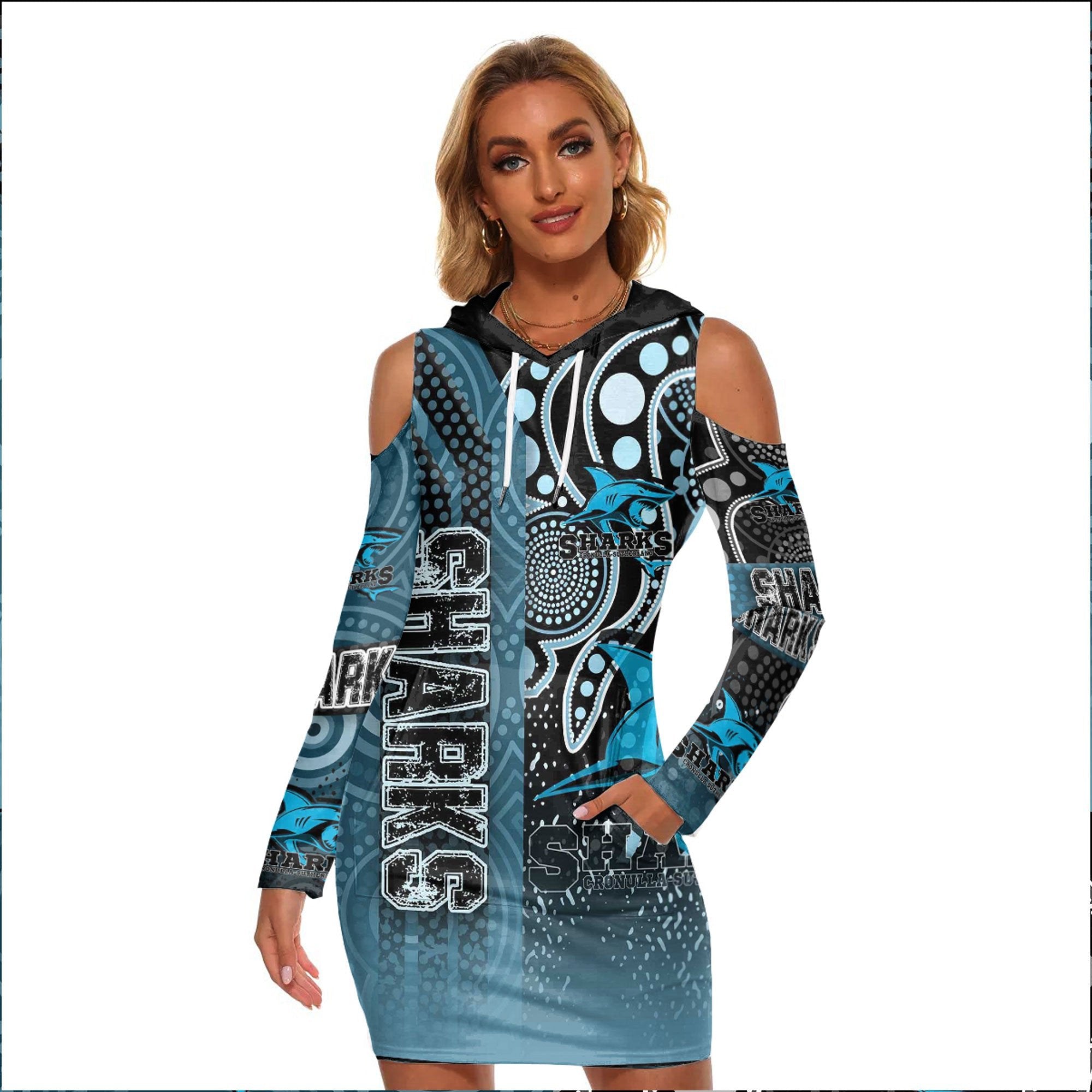 vibe-hoodie-clothing-cronulla-sutherland-sharks-sporty-style-womens-tight-dress