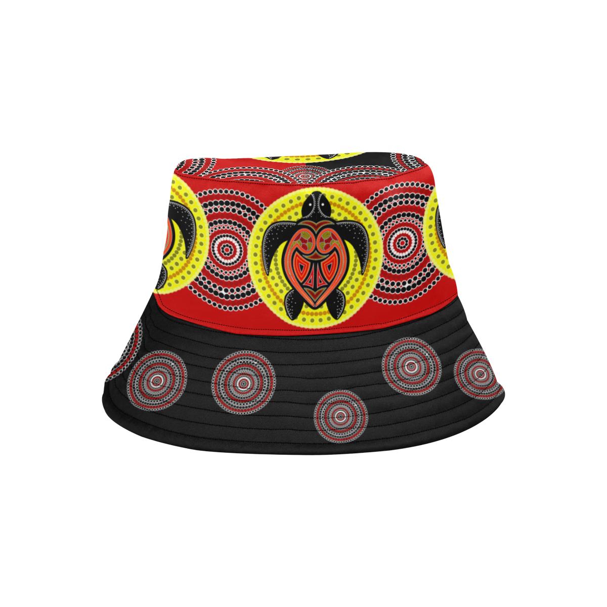 aboriginal-bucket-hat-turtle-footprint-circle-dot-painting