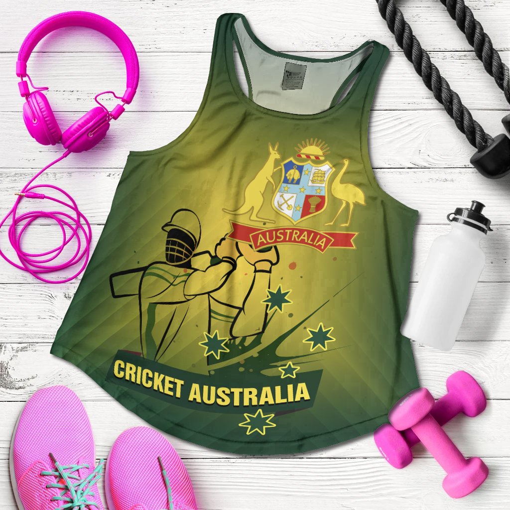 Cricket Women's Racerback Tank - Australian Cricket National Color - Vibe Hoodie