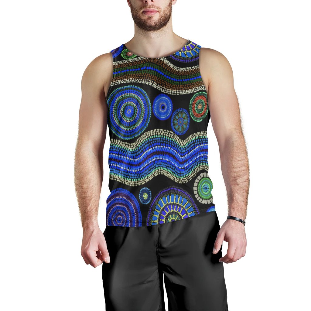men-tank-top-aboriginal-dot-unique-style-blue