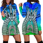 Hoodie Dress - Turtle Background With Dhari Mask - Vibe Hoodie
