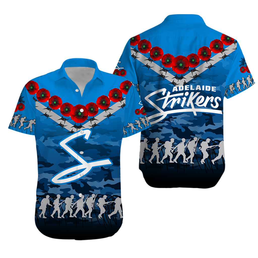 Adelaide Strikers ANZAC 2022 Hawaiian Shirt Camouflage With Poppy