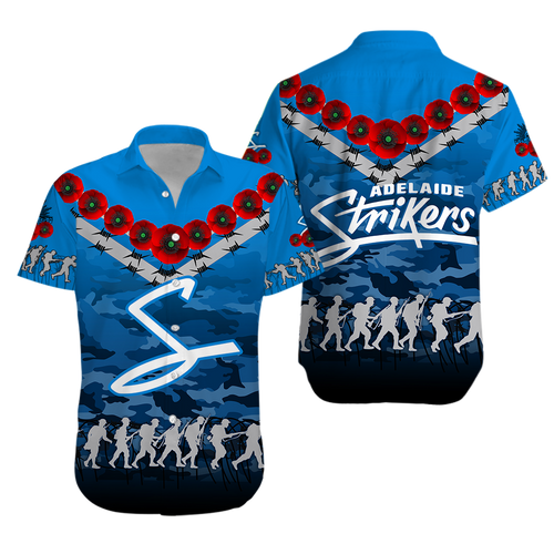Adelaide Strikers ANZAC 2022 Hawaiian Shirt Camouflage With Poppy
