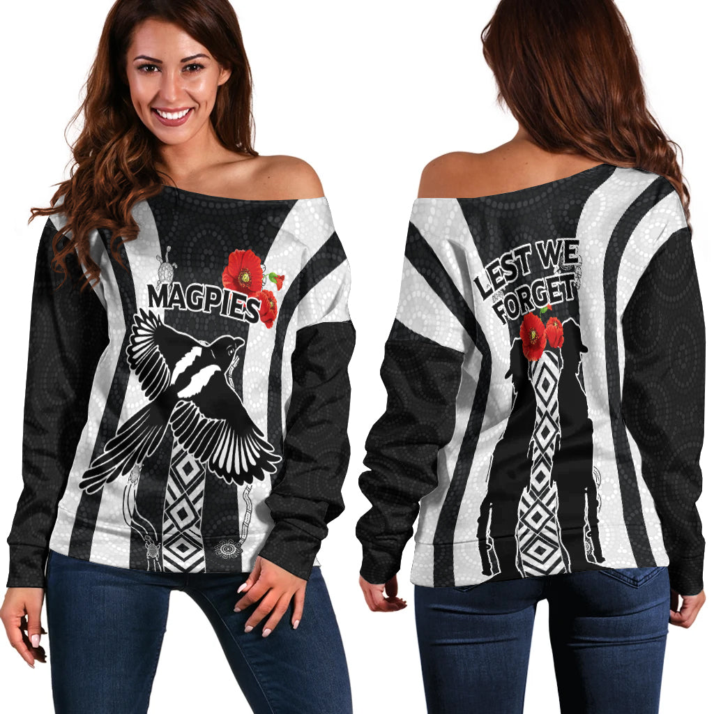Magpies Anzac Day Women Off Shoulder Sweater - Indigenous Art
