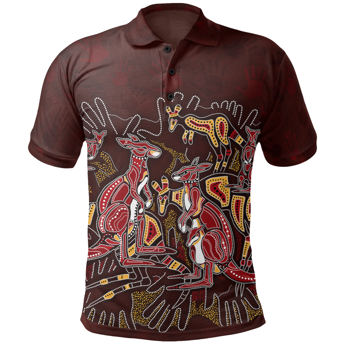 aboriginal-polo-shirts-kangaroo-family-with-hand-art