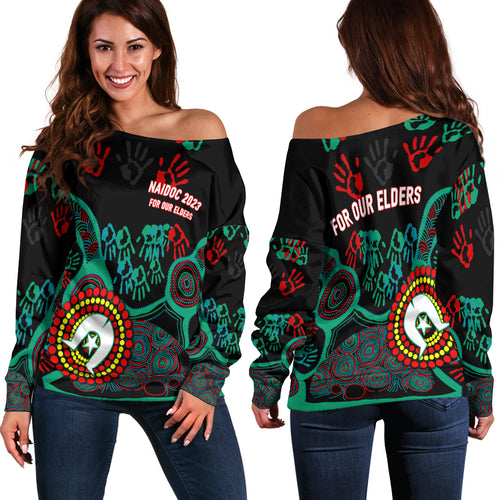 NAIDOC Week 2023 Aboriginal Art For Our Elders Women Off Shoulder Sweater