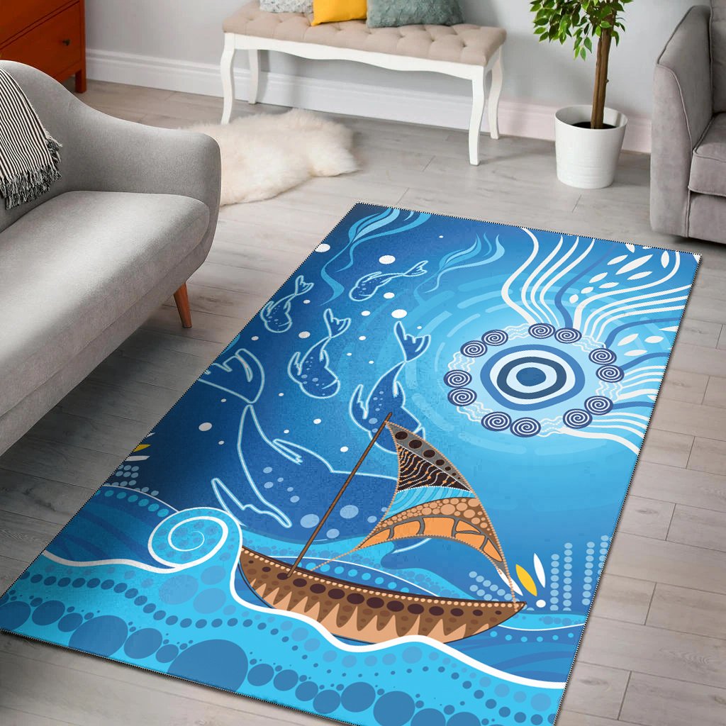 area-rug-aboriginal-view-sea-with-fish-and-boat