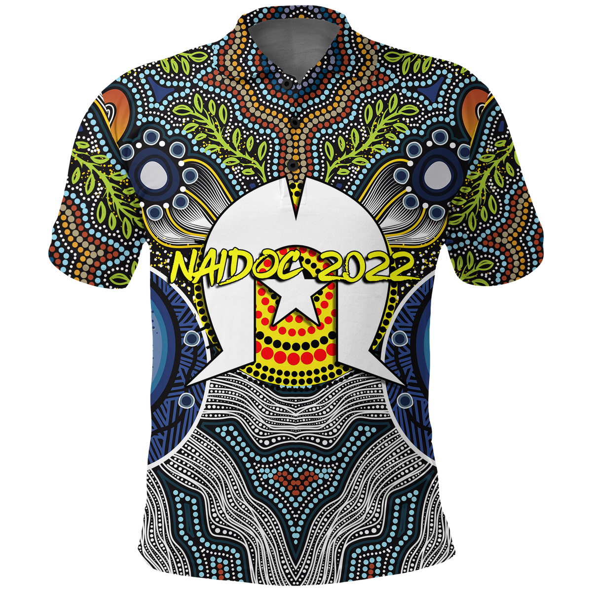 naidoc-week-2022-get-up-stand-up-show-up-aboriginal-dot-art-polo-shirt