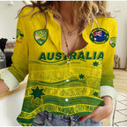 Australian Cricket - National Color Aboriginal Art Women Casual Shirt 