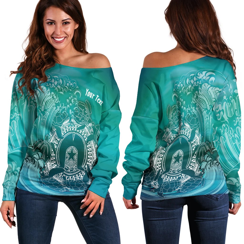 [Custom]Aboriginal Women's Off Shoulder Sweater, Torres Strait Islands in Wave - Vibe Hoodie