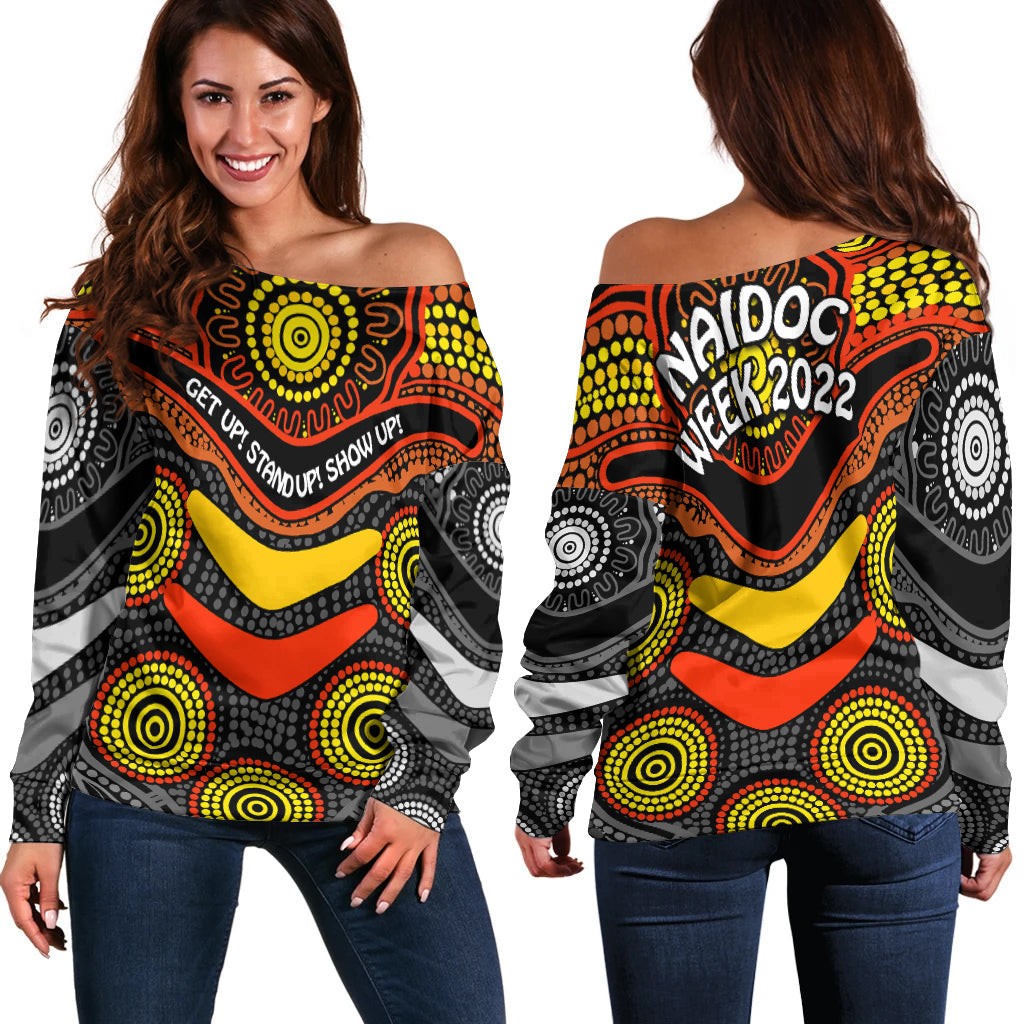 NAIDOC Week 2022 Women Off Shoulder Sweater Aboriginal GET UP STAND UP SHOW UP  LT13