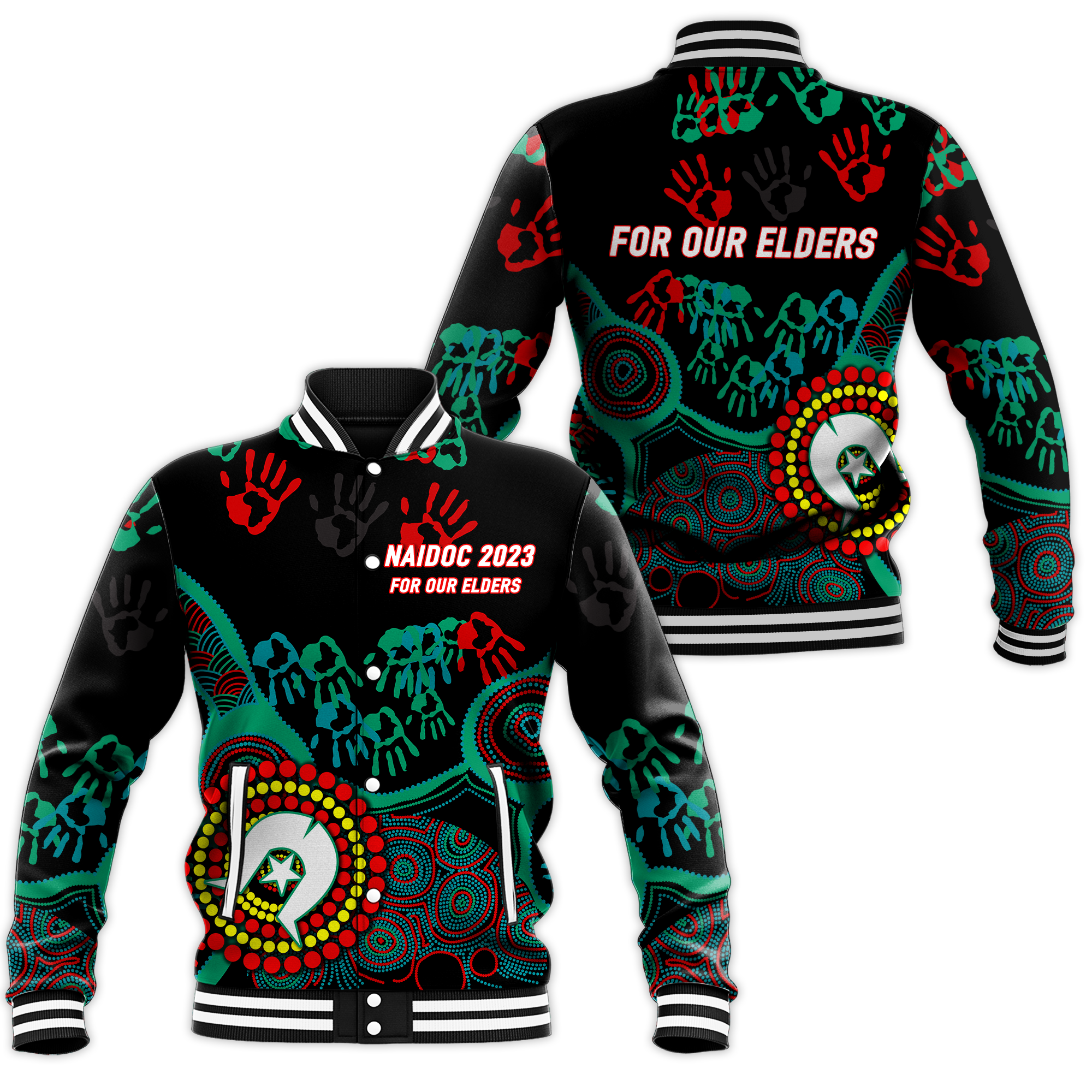 NAIDOC Week 2023 Aboriginal Art For Our Elders Baseball Jacket 